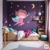 Superhero girl wall decal with stars and moon, girls bedroom wall decoration