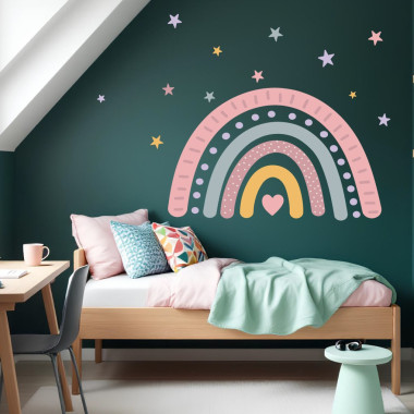 Vinilo infantil arcoíris con corazón, pegatina adhesiva decorativa de pared para habitación de niñas o niños.