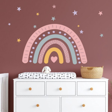 Vinilo infantil arcoíris con corazón, pegatina adhesiva decorativa de pared para habitación de niñas o niños.