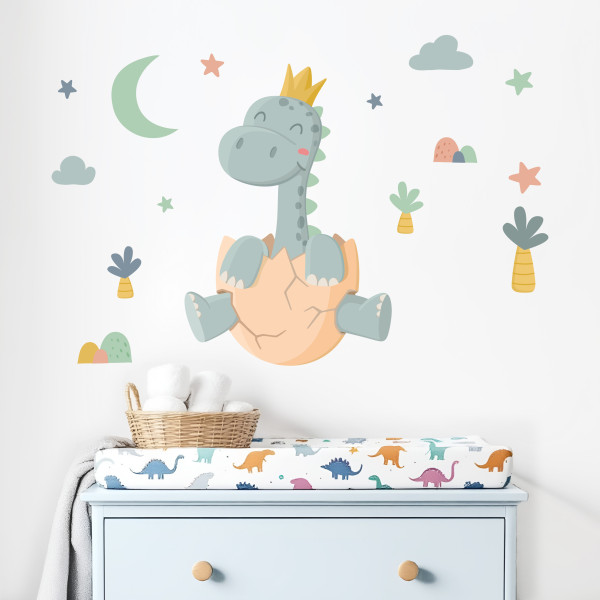 Vinilo decorativo infantil de dinosaurio para bebé en habitación infantil