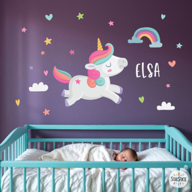 Vinilo infantil unicornio mágico para niñas, pegatina adhesiva decorativa de pared para habitación infantil o de bebé.
