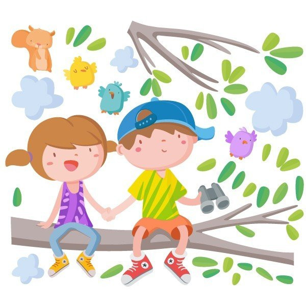 Stickers muraux originaux pour enfants - Enfants sur la branche d'arbre