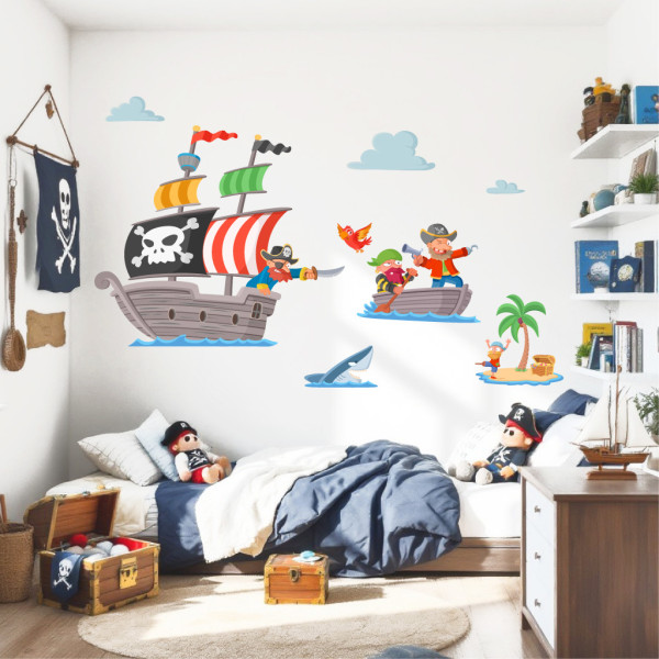 Vinilos infantiles de pared. Piratas del Tesoro. Ideas decoración habitación infantil