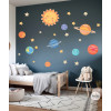Vinilo infantil planetas con sol y estrellas decoración pared habitación bebé y niños temática espacio
