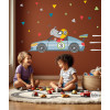 Kids wall decal race car with rhino and colorful triangles for children bedroom StarStick