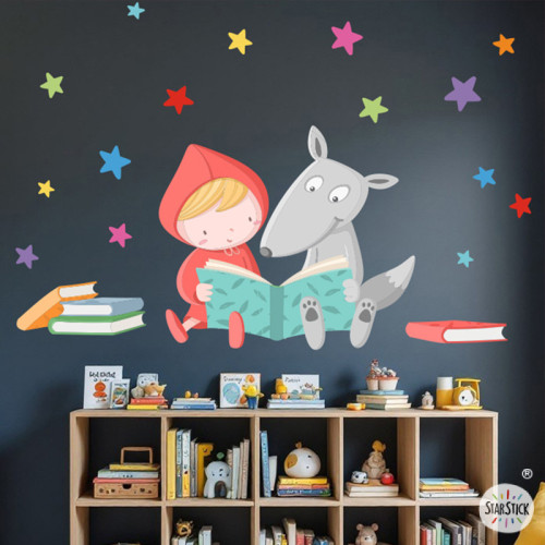 Vinilo Educativo Caperucita Y El Lobo Para Escuela