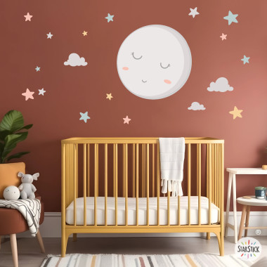 Vinilo decorativo bebé – Luna llena con estrellas | Diseño infantil Mandarina