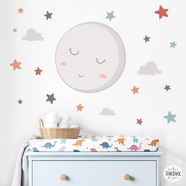 vinil infantil lluna plena ocre amb estrelles decoració habitació nadó personalitzat amb nom