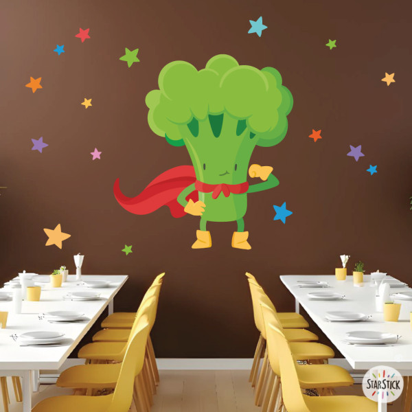 Vinilo Súper Brócoli - Decoración infantil para comedores escolares y aulas