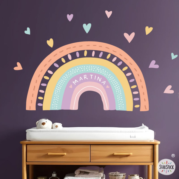 Vinil infantil arc de Sant Martí personalitzat color mandarina amb cors