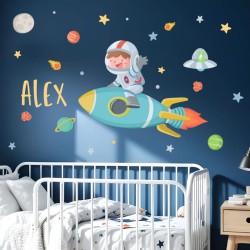 Vinilo infantil niño en cohete – Decoración pared habitación bebé