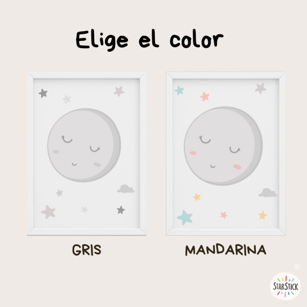 Quadre infantil amb nom. Lluna plena amb estrelles. Decoració d'Habitació per a Nadons i Nens.