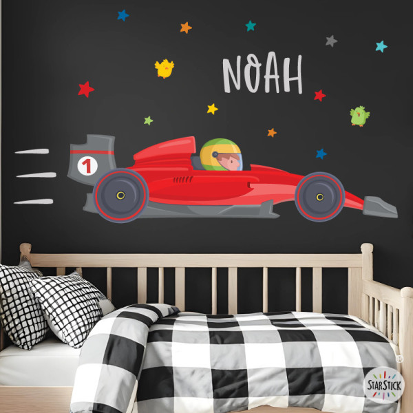 vinil infantil cotxe formula 1 nen decoracio paret habitacio infantil cotxe carreres f1 starstick