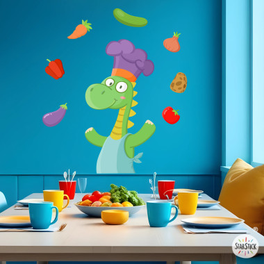 Vinilo comedor escolar – Dragón cocinero divertido