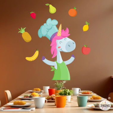Decoración para comedores escolares - Unicornio cocinero - Vinilos decorativos educativos