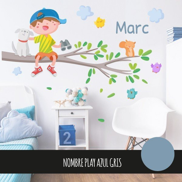 Sticker enfant - Garçon sur la branche d'arbre