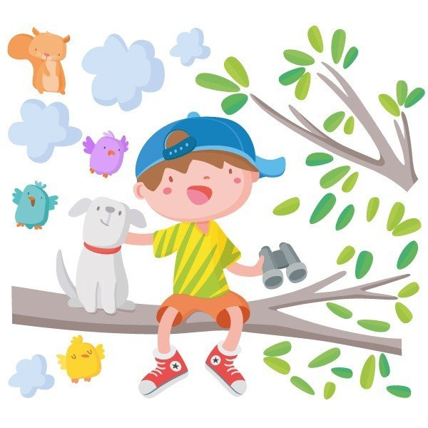 Sticker enfant - Garçon sur la branche d'arbre