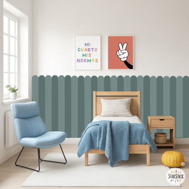 Panel de pared con rayas y borde festoneado | Papel pintado autoadhesivo | Zócalo decorativo