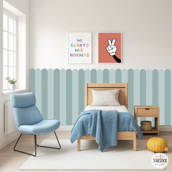 Panel de pared con rayas y borde festoneado | Papel pintado autoadhesivo | Zócalo decorativo