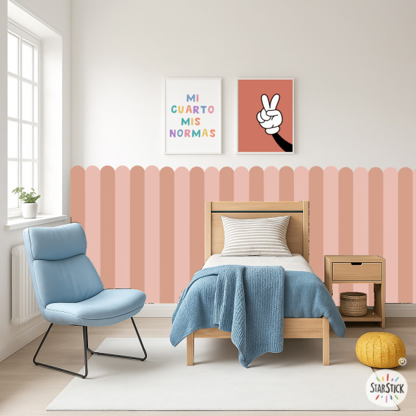 Panel de pared con rayas y borde festoneado | Papel pintado autoadhesivo | Zócalo decorativo