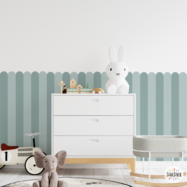 Panel de pared con rayas y borde festoneado | Papel pintado autoadhesivo | Zócalo decorativo