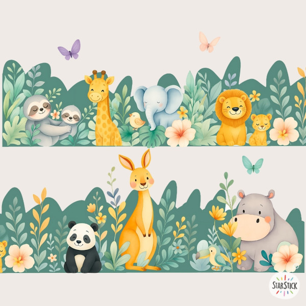 Frise murale enfant Animaux de la Jungle | Frise autocollante mur enfants | Sticker décoratif StarStick