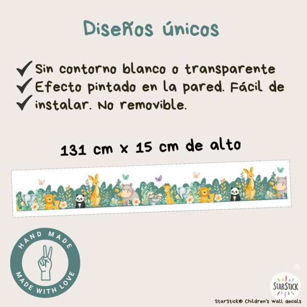 Cenefa infantil Animales de la Selva | Cenefa autoadhesiva pared niños | Vinilo decorativo StarStick