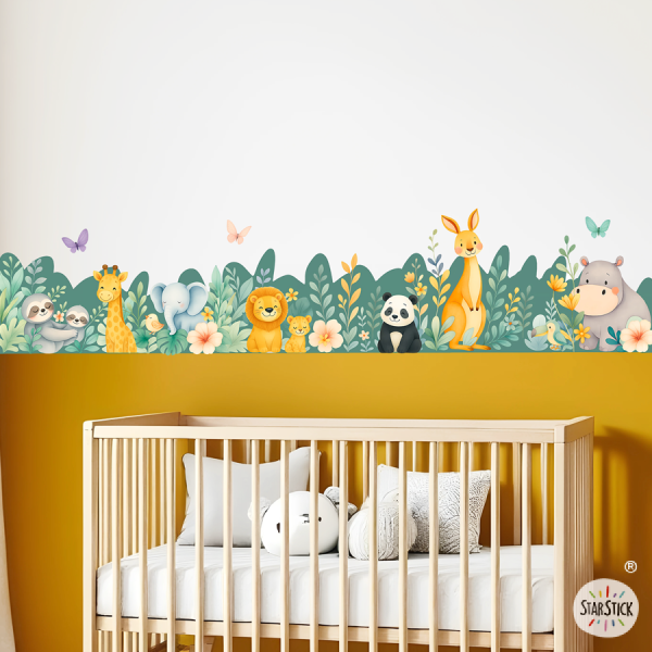 Cenefa infantil Animales de la selva – Cenefa autoadhesiva StarStick – Decoración de pared para niños
