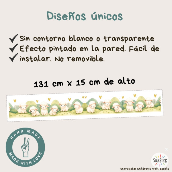 Cenefa infantil Ovejitas autoadhesiva | Vinil decoratiu habitació nadó | Decoració paret StarStick