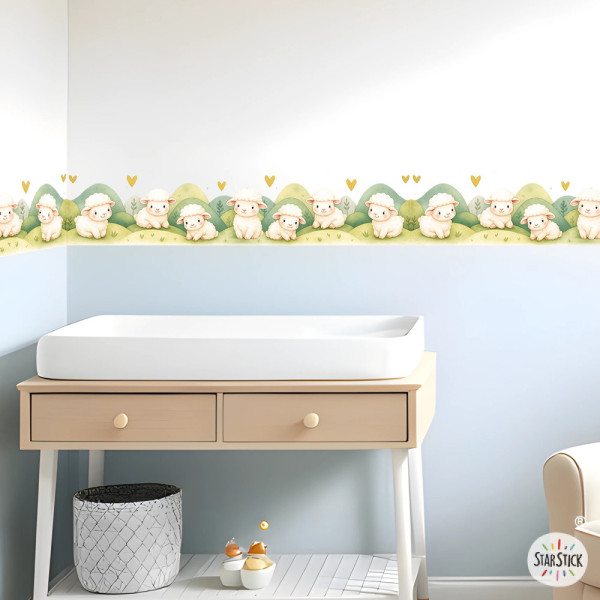 Cenefa infantil Ovejitas autoadhesiva | Vinil decoratiu habitació nadó | Decoració paret StarStick