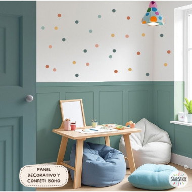 Vinilos decorativos confetis boho para pared estilo nórdico en habitación infantil