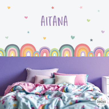 Cenefa infantil arc de Sant Martí, estrelles i cors | Autoadhesiva | Decoració paret habitació nena