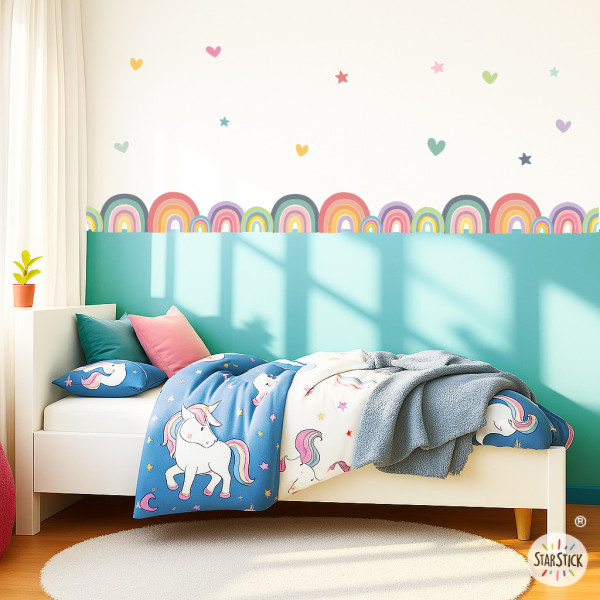 Cenefa infantil arc de Sant Martí, estrelles i cors | Autoadhesiva | Decoració paret habitació nena