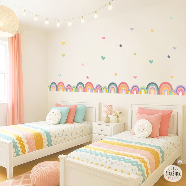Cenefa infantil arc de Sant Martí, estrelles i cors | Autoadhesiva | Decoració paret habitació nena