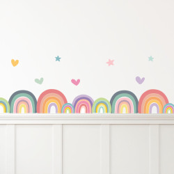 Cenefa infantil arcoíris, estrellas y corazones | Autoadhesiva | Decoración pared habitación niña