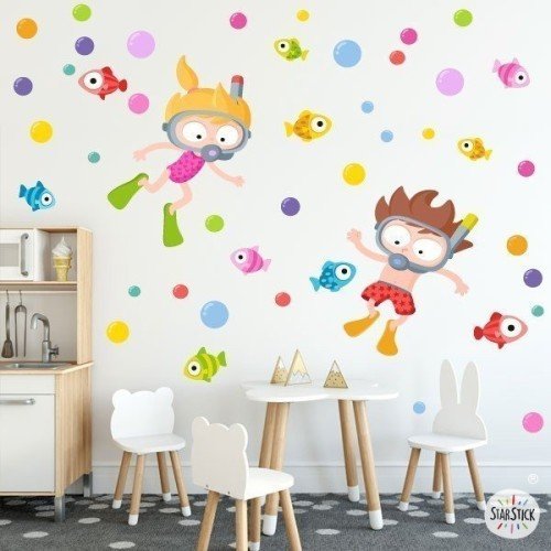 Sticker mural enfant - Garçon plongeur - Stickers pour chambres d'enfants