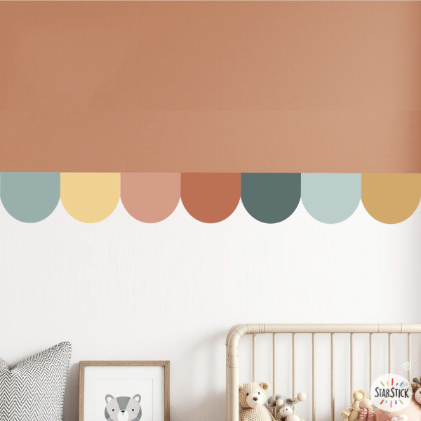 Frise adhésive Arcs et Scallops multicolores | Décoration murale style Boho | Facile à poser