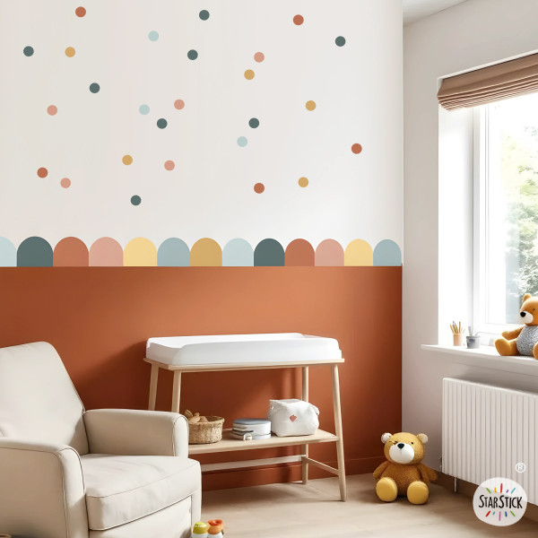 Frise adhésive Arcs et Scallops multicolores | Décoration murale style Boho | Facile à poser