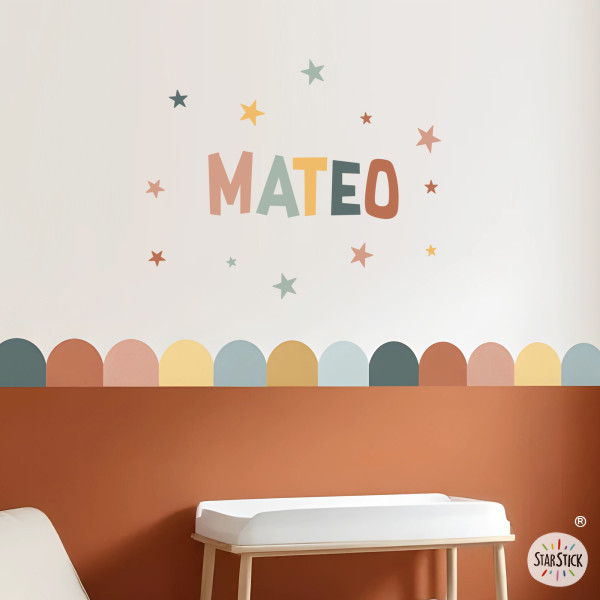 Frise adhésive Arcs et Scallops multicolores | Décoration murale style Boho | Facile à poser