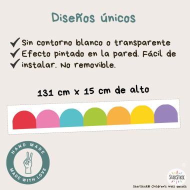 Cenefa adhesiva Arcos y Scallops de colores | Decoración pared infantil y juvenil | Fácil de instalar