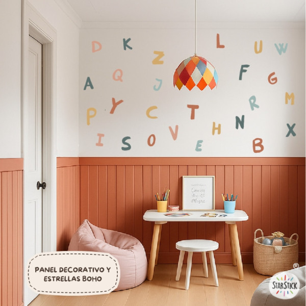 Abecedari majúscules tons Boho | Lletres decoratives paret | Decoració aules i dormitoris