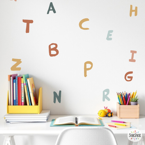 Abécédaire majuscules tons Boho | Lettres décoratives murales | Décoration salles de classe et chambres