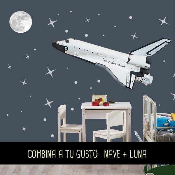 Lluna real i estrelles - Vinil infantil fluorescent