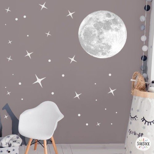 Vraie lune et étoiles - Sticker mural enfant fluorescent
