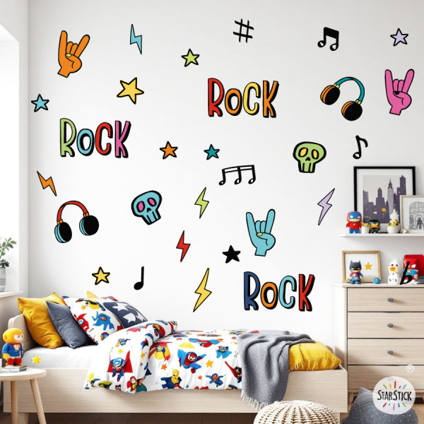 Vinil decoratiu juvenil estil punk rock amb disseny musical per habitacions d’adolescents