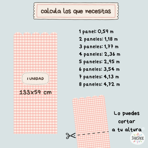 Papel vinílico de pared con diseño de cuadros vichy | Zócalo adhesivo decorativo