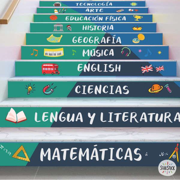 Vinilos originales para escaleras escolares | Materias educativas | Decoración para peldaños
