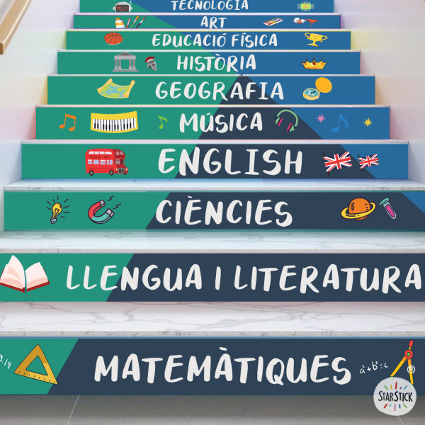 Vinilos originales para escaleras escolares | Materias educativas | Decoración para peldaños