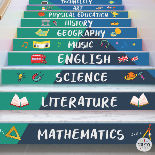 Vinilos originales para escaleras escolares | Materias educativas | Decoración para peldaños