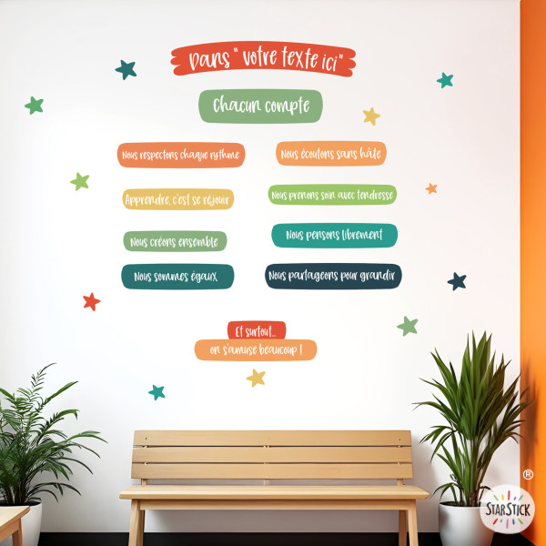 School decoration with wall decals | Rules and values in different languages | Classroom and hallway walls